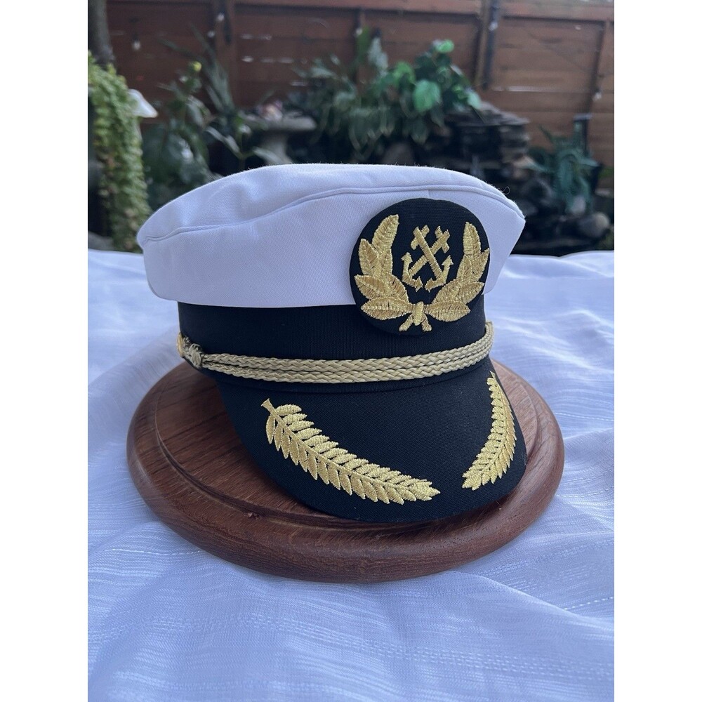 Captain Sailor Hat White Black Gold Embroidered Yacht Nautical Costume